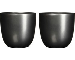 2x stuks bloempotten glans antraciet grijs keramiek voor kamerplant H11 x D12 cm - Mica Decorations plantenpotten
