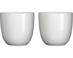 2x stuks bloempotten glans wit keramiek voor kamerplant H11 x D12 cm - Mica Decorations plantenpotten