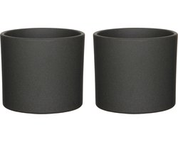 2x stuks bloempotten mat donkergrijs keramiek voor kamerplant H14.5 x D17.5 cm - Mica Decorations plantenpotten