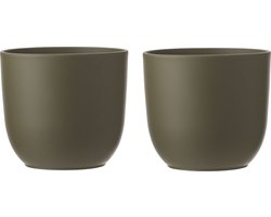 2x stuks bloempotten mat groen keramiek voor kamerplant H20 x D22.5 cm - Mica Decorations plantenpotten