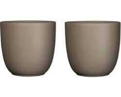 2x stuks bloempotten mat taupe bruin keramiek voor kamerplant H11 x D12 cm - Mica Decorations plantenpotten