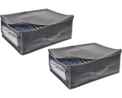 2x stuks dekbed/kussen opberghoezen grijs met venster 50 x 38 x 20 cm - Opberghoezen - Beschermhoezen - Dekentassen - Kussentassen