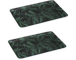 2x stuks dienbladen/serveerbladen rechthoekig Jungle 30 x 22 cm donker groen - Serveerbladen, dienbladen & keukenbenodigdheden