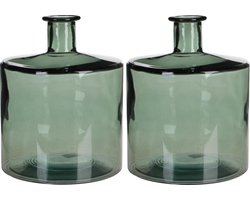2x stuks fles vazen Guan H26 x D21 cm groen gerecycled glas - Home Deco vazen - Woonaccessoires