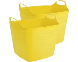 2x stuks flexibele kuip emmer/wasmand vierkant geel 40 liter - Opbergmanden