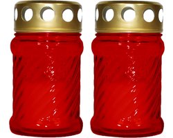 2x stuks grafkaarsen/gedenklichten met deksel rood 7 x 12 cm - 10 uren brandtijd - Graflichten/herdenkingslichten