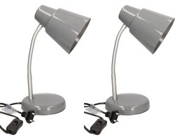 2x stuks grijze bureaulampen/tafellampen 14 x 14 x 34 cm - Buigbare leeslampen/bureaulampen/tafellampen