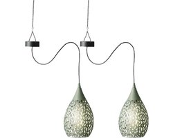 2x stuks groene solar tuinverlichting hanglamp ijzer 21 cm - Solarlampen - Hanglampen - Tuinverlichting