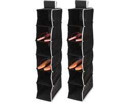 2x stuks hangende kast organizers zwart met 6 vakken 15 x 30 x 84 cm - Opbergen/opruimen