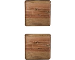 2x Stuks houten dienblad met opstaande rand  26 x 26 cm vierkant - Serveerbladen/dienbladen van hout