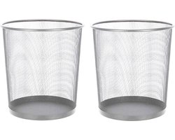 2x stuks kantoor prullenbakken/papiermanden 9 liter zilverkleurig - Papier afvalbakken