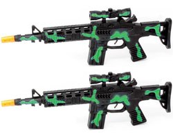 2x stuks kinder speelgoed verkleedwapen/machinegeweer soldaten/leger met licht en geluid 40 cm groen - Nep geweren/wapens