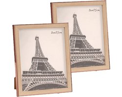 2x stuks kunststof fotolijst koper met hout geschikt voor een foto van 20 x 25 cm
