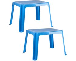 2x stuks kunststof kindertafels blauw 55 x 66 x 43 cm - Kindertafel buiten - Bijzettafel