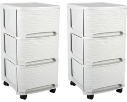 2x stuks ladenkast organizers wit 3x lades met wieltjes L32 x B37 x H61 cm - Opruimen/opbergen laatjes