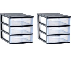 2x stuks ladenkast/bureau organizers zwart stapelbaar A4 met 3x lades L26 x B36 x H28 cm - Ladenblokken
