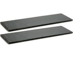 2x stuks leisteen voedsel hapjes serveerplanken 50 x 15 cm - Serveer/presenteer dienblad antraciet