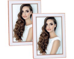 2x stuks metalen fotolijst wit/koper kleurig geschikt voor een foto van 15 x 20 cm