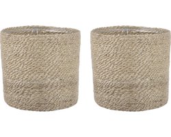 2x stuks naturel rotan planten/bloemen pot mand van gedraaid jute/riet H20 en D20 cm - Met plastic binnenkant
