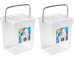 2x stuks opslagboxen/emmers kunststof met deksel transparant 5 liter 20 x 17 x 23 cm - Bewaarbak