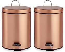 2x stuks pedaalemmer/vuilnisbak metaal 3 liter inhoud koper kleur