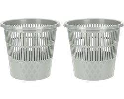 2x stuks plastic huis/kantoor vuilnisbak/prullenbak 20 liter grijs 28 x 27 cm - Huis/kantoor afvalbakken