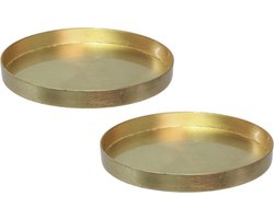 2x stuks ronde kunststof dienbladen/kaarsenplateaus goud D27 cm - Kaarsen dienbladen tafeldecoratie