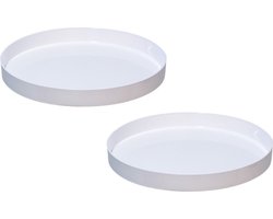 2x stuks ronde kunststof dienbladen/kaarsenplateaus wit D27 cm - Kaarsen dienbladen tafeldecoratie