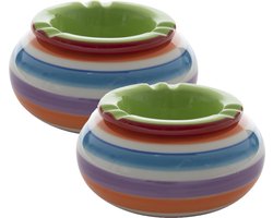 2x stuks ronde terras asbakken/stormasbakken groen keramiek 14 x 14 x 7 cm - Buiten asbakken
