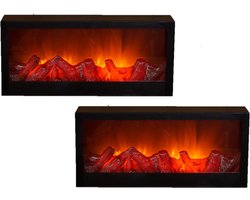 2x stuks sfeerhaarden/open haard lantaarns zwart met led verlichting L45 x B10 x H20 cm - LED