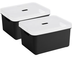 2x stuks Sunware opbergbox/mand/kist van 32 liter zwart kunststof met transparante deksel - 45 x 35 x 24 cm