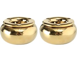2x stuks terras asbakken goud kleur 14 cm - Buiten asbakken - Tafelaccessoires - Tuin artikelen