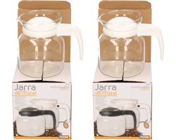 2x stuks theepotten met witte deksel en handvat 0,65 liter - Glazen thee/koffie potten - 650 ml theepot