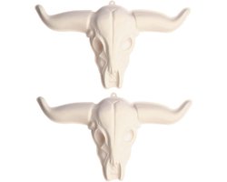 2x stuks western decoratie 3D pvc schedel koe/stier 75 x 43 cm - Muur/wand versiering
