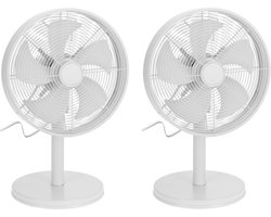 2x stuks witte luxe tafel ventilatoren 55 cm - Witte kantoor/bureau staande ventilatoren van kunststof