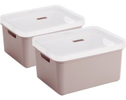 2x Sunware opbergbox/mand/kist van 32 liter oud roze kunststof met transparante deksel - 45 x 35 x 24 cm