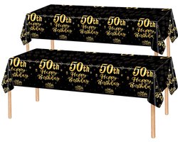 2x Tafelkleed Laken 50 Jaar Verjaardag Versiering Tafeldecoratie Feest Goud/Zwart Tafellaken Plastic Tafelzeil 274*137cm