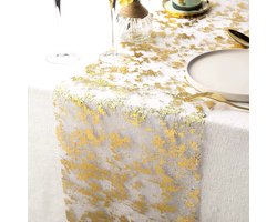 2x tafelloper goud gevlokt - Metallic look - 28 x 500 cm - Table Lisette - Feesttafel decoratie