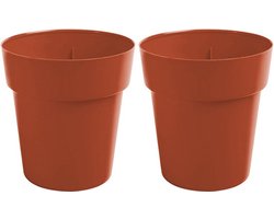 2x Terracotta ronde plantenpotten/bloempotten Melisa 20 cm kunststof - Onbreekbare plantenbakken/bloembakken - Tuin decoraties