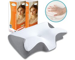 2x Traagschuim Hoofdkussen van LitaLente (Set van 2) 60x36x13 cm – Ergonomisch Vlinderkussen – Orthopedisch – Neksteunkussen – Memory Foam Kussen – Anti-Snurk – Kussen tegen Nekpijn, Rugklachten en Schouderklachten – Voor Zij- Rug- en Buikslapers