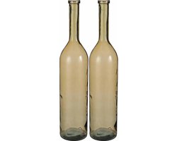 2x Transparante/okergele grote fles vaas/vazen van eco glas 21 x 100 cm - Rioja - Woonaccessoires/woondecoraties - Glazen flesvaas