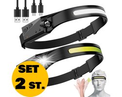 2x Ultrakrachtige Led Hoofdlamp | USB Oplaadbaar | Bewegingssensor | IPX4 Waterdicht | 350 lumen | Verstelbaar Hoofdlampje Headlight Zwart