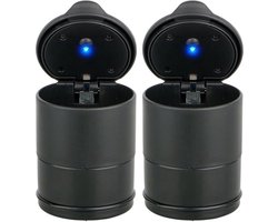 2x Universele asbak voor in de auto - Asbak met LED en Deksel - voor Bekerhouder (Autoasbak) of Buiten