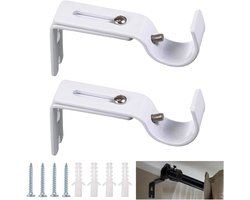 2x Verstelbare Gordijnroede Houders Wit - Wandbevestiging voor Gordijnen en Jaloezieën