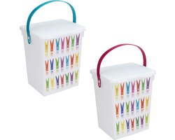 2x Wasknijper bewaarboxen roze en turquoise hengsel 5 liter 23 x 18 cm - huishoud - opbergers - Wasknijperboxen/wasknijperdozen