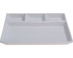 2x Witte borden/gourmetborden van porselein met 4 vakken 24 x 19 cm - Keukenbenodigdheden - Tafel dekken - Eten serveren - Dinerborden/vakkenborden/gourmetborden/barbecueborden