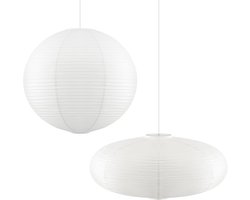 2x Witte Ronde & Ovale Papieren Hanglampen - Grote Plafondlampen - Opvouwbare Rijstpapier Lantaarns