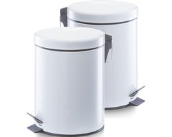 2x Witte vuilnisbakken/pedaalemmers 5 liter van 20 x 28 cm - Zeller - Huishouding - Badkameraccessoires/benodigdheden - Toiletaccessoires/benodigdheden - Kleine prullenbakken