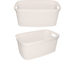 2x Witte wasmanden 35 liter 54 x 34 x 23 cm - Kunststof/plastic draagmand - De was doen huishoudartikelen - Wasmanden/wasgoedmanden