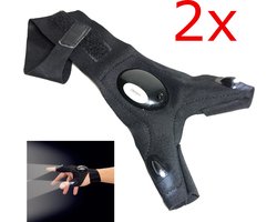 2X Zaklamp handschoen met 2 kleine LED lichtjes sport vissen outdoor garage
